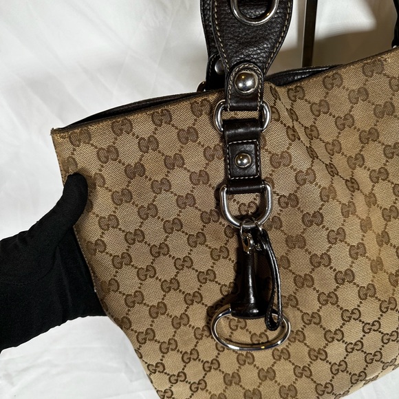authentic Gucci beige/Brown GG canvas lcon Bit Tote Bag - Picture 3 of 13